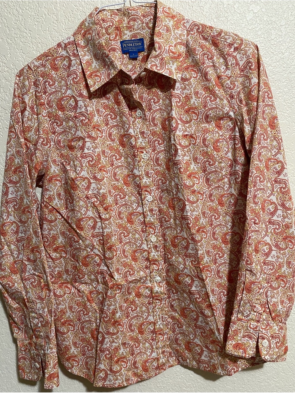 Vintage Pendleton Paisley Button Up Blouse Orange Red Prairie Boho Size L